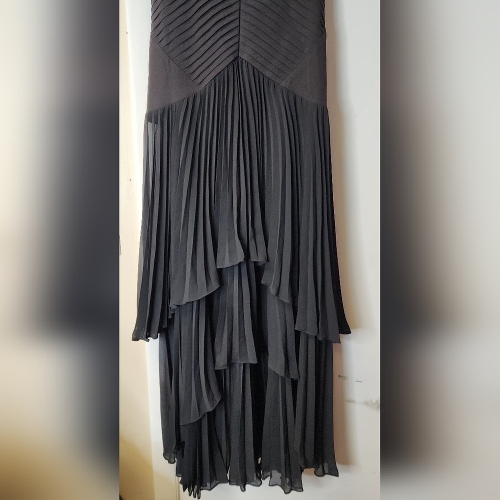 Laundry by Shelli Segal Strapless Tiered Pleated Asymmetrical Black Dress Size 8 - Picture 7 of 13